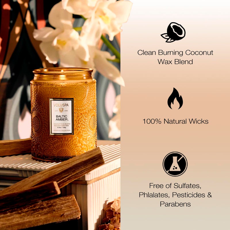 Voluspa Baltic Amber Candle | Small Glass Jar with Matching Glass Lid | 5.5 Oz | All Natural Wicks and Coconut Wax for Clean Burning | Vegan - Image 4